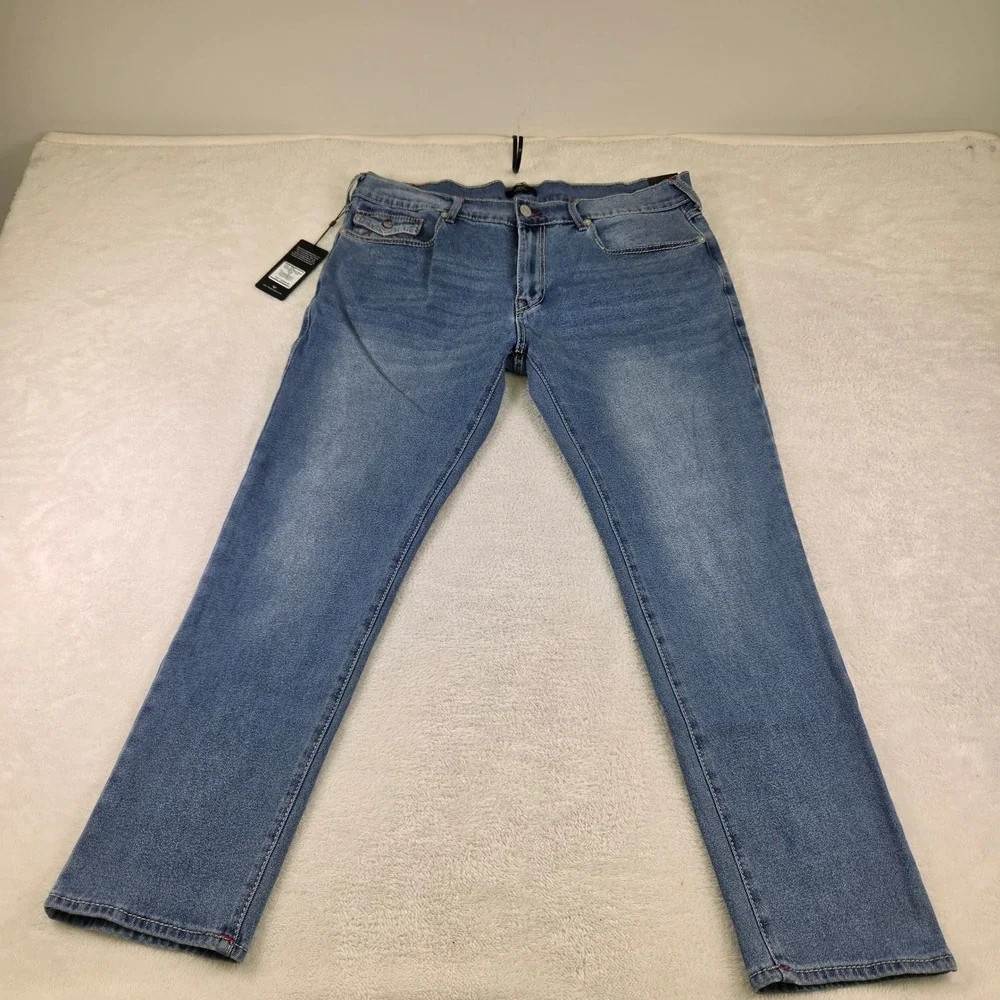 True Religion Ricky Straight Leg Blue Jeans Red Horseshoe Flap Pocket Mens 40
